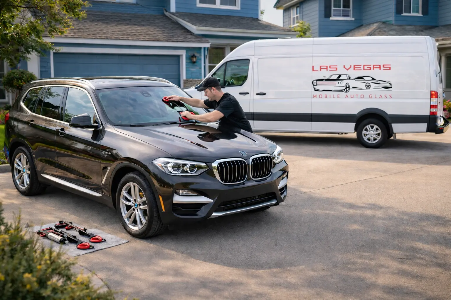 Las Vegas Mobile Auto Glass technician replacing windshield